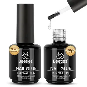 Beetles Gel Polish Nail Glue Kit【Nail Glue&Top Coat&Remover】for False Nails Tips and Press On Nails sets   Spring Tok Manicure Nailcare