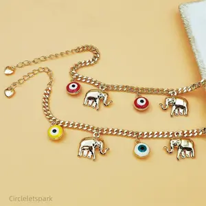 Gold Devil Eye Elephant Bracelet Dainty Adjustable Jewelry With Baby Elephant Pendant Stylish Women Accessory For Daily Wear Dating Vacation And Simple Everyday Outfit Matching