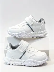 Viral Kids White Sneakers, Non-Slip Durable Sole Shoes, Adjustable Strap Casual Trainers, Sport Trainers for Toddler Boys Girls, Nonslip Trainers
