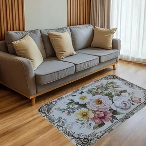Medieval Style Floral Long Rug, Soft Flannel Non-Slip Carpet for Hallway, Living Room, Bedroom, Kitchen, Office, Bathroom Decor