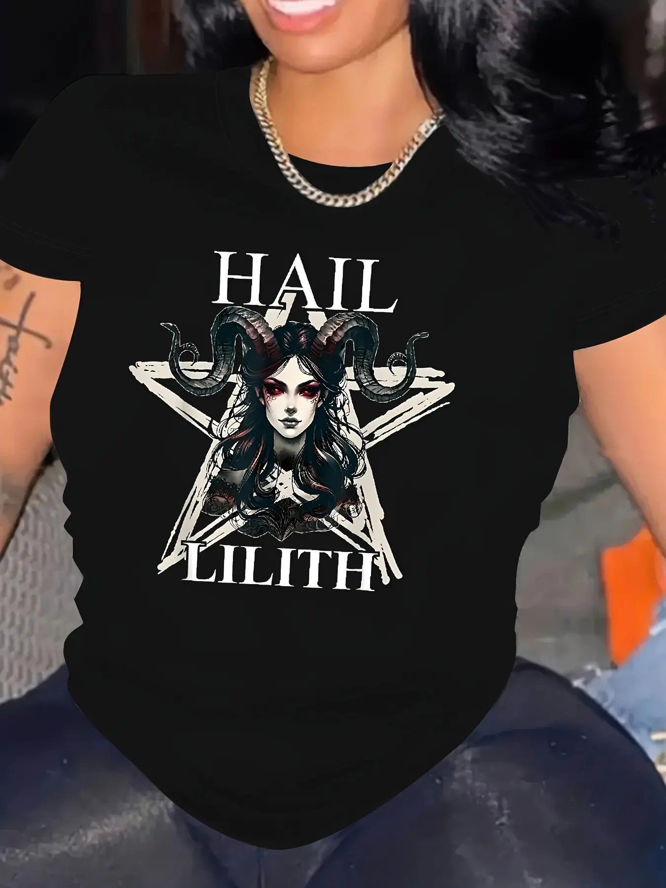 Men's  Women's Gothic Lilith T-Shirt - HAIL LILITH unisex soft cotton short sleeve t shirt, vintage graphic casual tee for men women teens, perfect birthday holiday gift for camping travel gym daily street casual wear