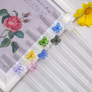Dottie Glass Straw with Bows - Colorful Flower Accents, Ideal for Drinkware, Lightweight Design