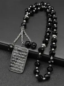 Stainless Steel Arabic Medal Crystal Beaded Bracelet, Handheld Counting Prayer Beads, Elegant Pearl String Jewelry, Crystal Bracelets