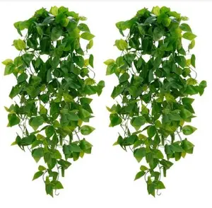 2pcs Artificial Hanging Plant, Faux Pothos Vines Hanging Plant Greenery for Wall Home Living Room Indoor Outdoor Decor