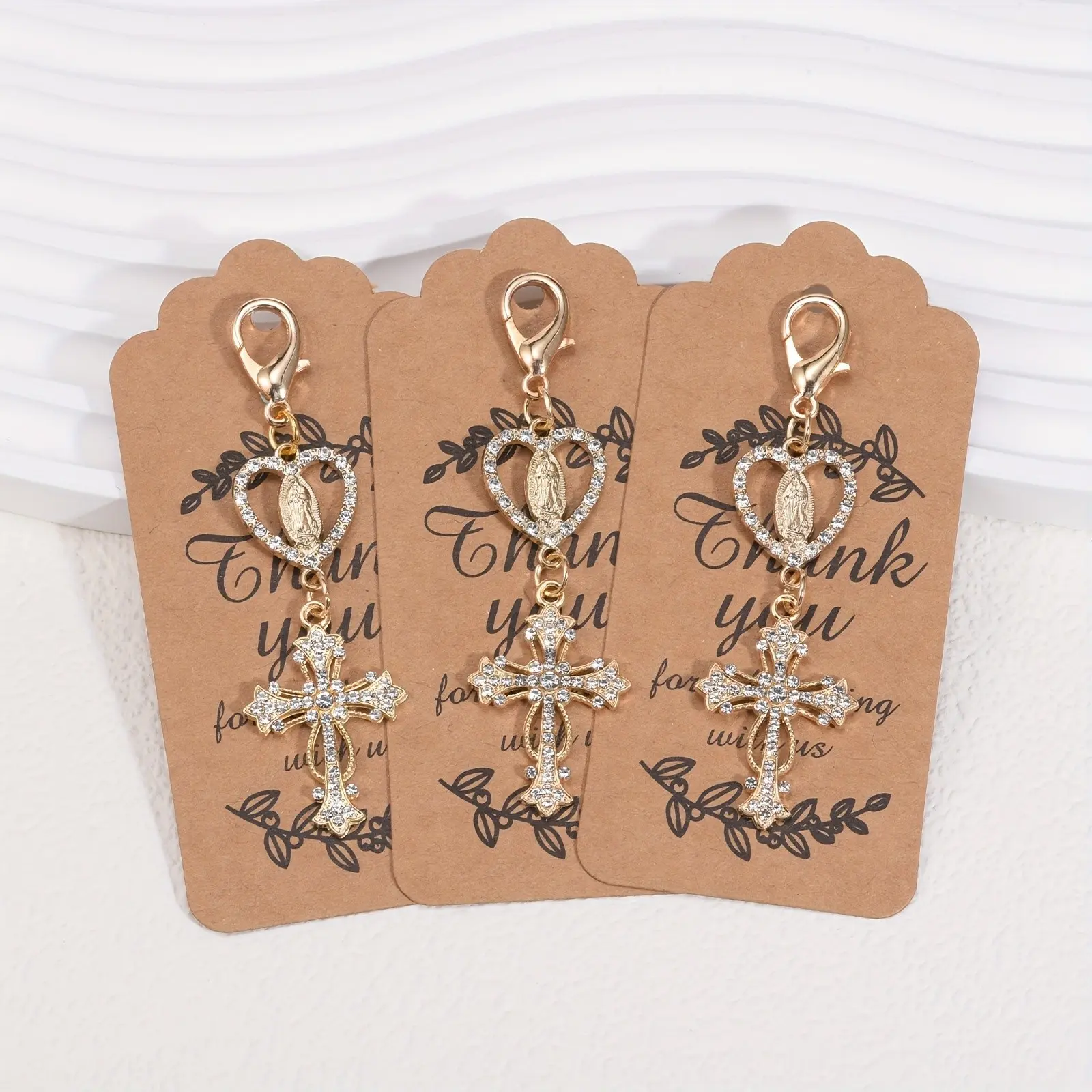 12pcs Cross Keychain key rings Religious Party Favors, Organza Bags, Thank You Tags for Baptism, Communion, Wedding Guests