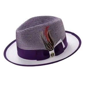 Purple & White Center Crease Fedora Hat by Montique