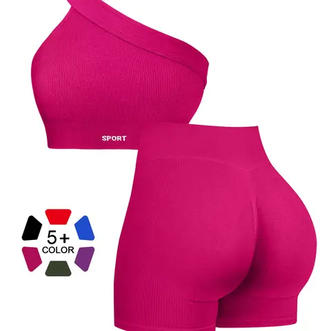 Women's Sporty Fitness Set, Asymmetrical Tank Top + Shorts, Stretch Breathable Bra and Pants, Yoga, Pilates, Running, Gym Training, Sports Activewear Set, Breathable Sporty Outfits, Fitness Clothing