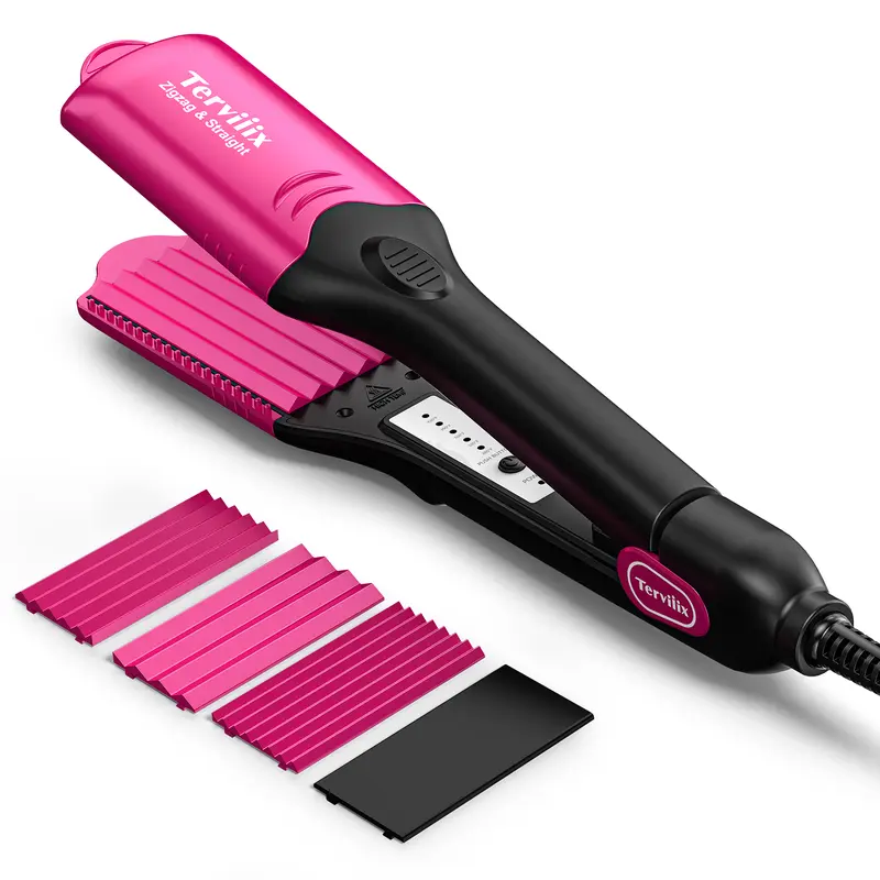Terviiix Crimper Hair Iron with 4 Interchangeable Plates, Pink