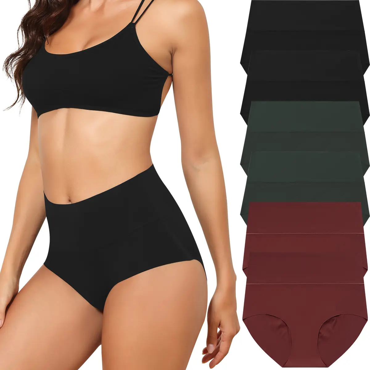 LEVAO Women's Seamless Underwear High Waist Full Coverage Brief No Show Comfortable Panties 6 Pack Black Womenswear