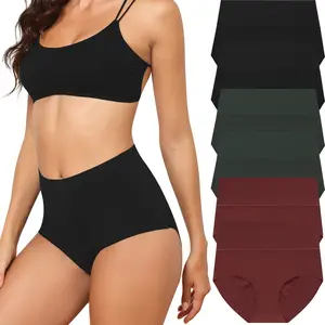 LEVAO Women's Seamless Underwear High Waist Full Coverage Brief No Show Comfortable Panties 6 Pack Black Womenswear