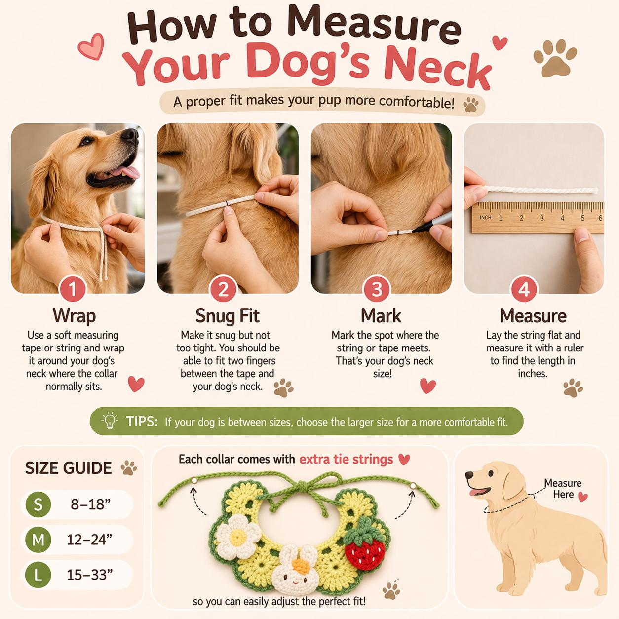 Crochet Collars for Pets, size adjustable, Cute Pet Collars