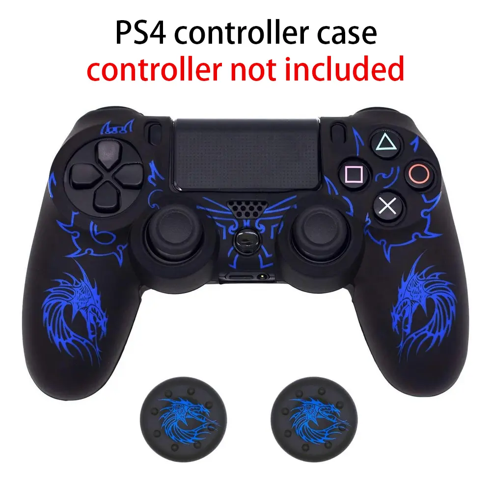 Skin for PS4 Controller, Anti-Slip Grip Silicone Cover Protector Case Compatible with PS4 Slim/PS4 Pro Wireless/Wired Gamepad Controller with 2 Dragon Carving Thumb Grip Caps