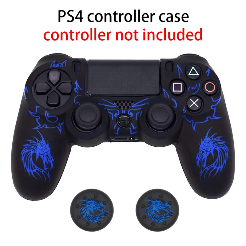 PS4 Controller Silicone Cover - Ultra-Thin Ergonomic Gamepad Grip, Anti-Slip Surface Protection Accessory for Slim/Pro Wireless/Wired Gaming Items, 2 Dragon Carving Thumbsticks, Easy Button Access