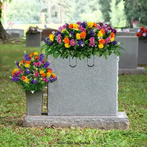 Spring Wildflower Cemetery Saddle and 1 Matching Bouquet - Purple and Orange Wildflowers - Artificial Mothers Day Cemetery Flower Set