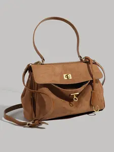 Women's Elegant Solid Color Suede Crossbody Bag, Large Capacity Lightweight Shoulder Bag with Removable Shoulder Straps, Fashionable Crossbody Bag for Daily Use
