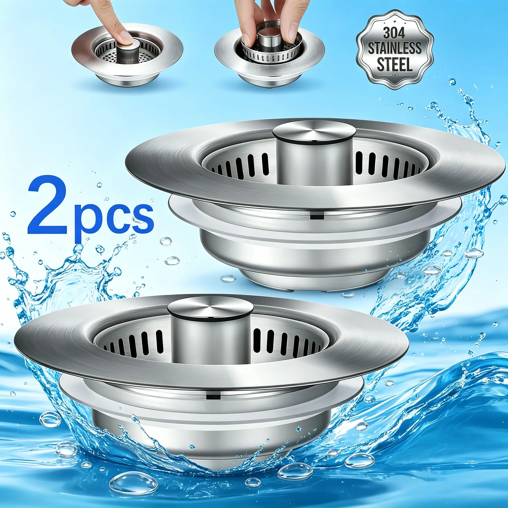 odor filter,3-in-1 Kitchen Sink Drain Stopper & Strainer Kit Stainless Steel Encircling Sink Drain Tube Compatible with US Standard 3-1/2 Inch Drain Screen, Sleek Handle for Effortless Cleanup, Blockage Preventing