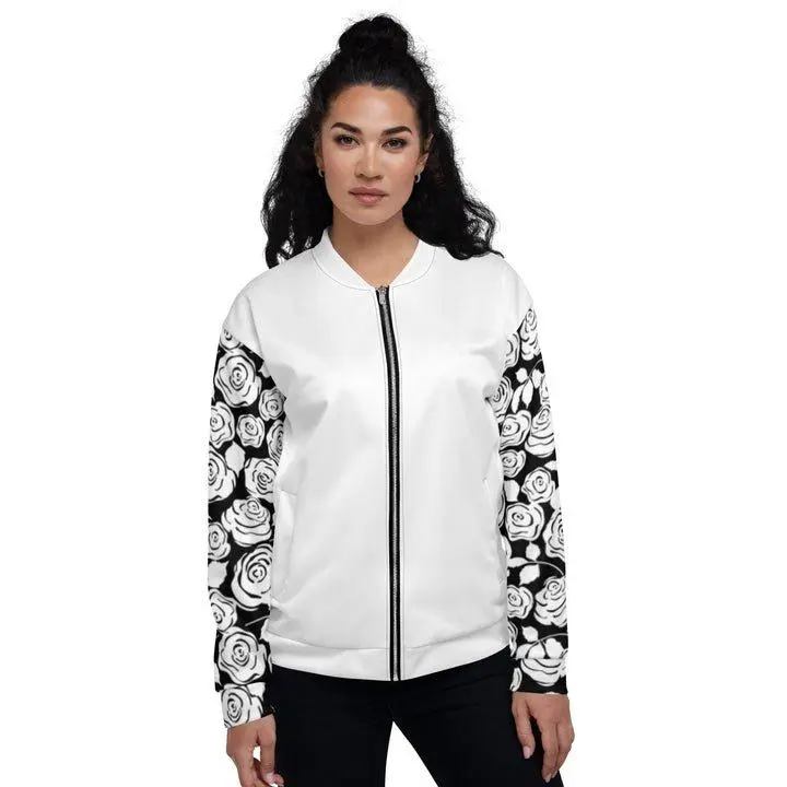 Black and White Virgen de Guadalupe Unisex Bomber Jacket