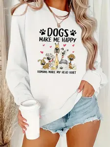 Women's Casual Dog Pattern Sweatshirt, Soft Long Sleeve Crewneck, Fall & Winter Comfort, Durable Polyester Fabric