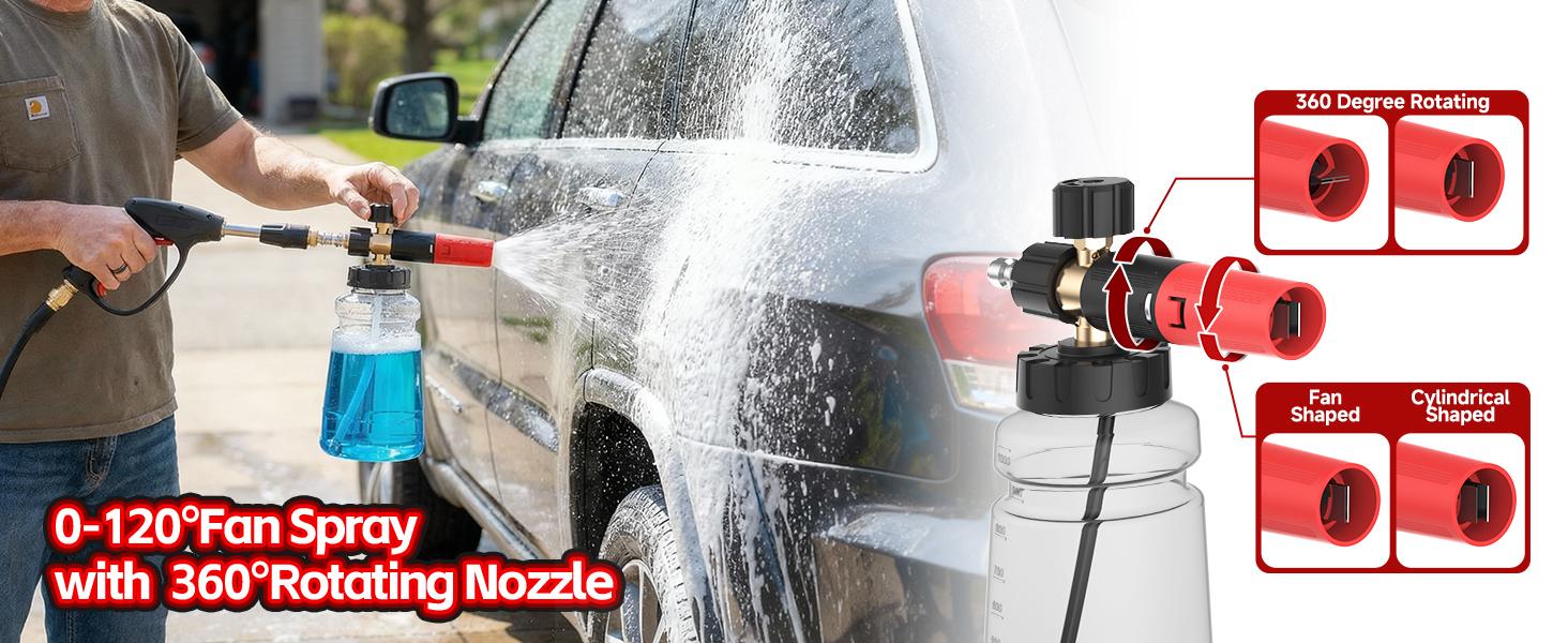 Dude, this foam cannon makes car wash day so much better. Wide mouth (no mess), 1/4" quick connect, adjustable foam, plus a spare 1.1mm nozzle. Grey. You need this！ high pressure car wash gun irrigation supply