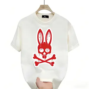 Bone Rabbit Graphic T-Shirt, Dripping Paint Street Art Design, Soft Breathable Fabric, Trendy Loose Fit for Men and Women, Casual Daily Wear, Youthful Urban Style