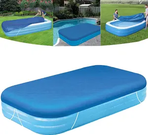 Blue Foldable 120in x 72in Inflatable Pool Cover, Built-in Elastic Dustproof Rainproof Rectangular Above Ground Swimming Pool Cover