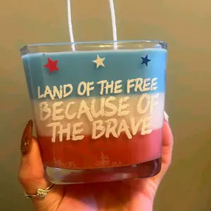 USA Soy Wax Candle - Land of the Free Because of the Brave Design with Stars and Stripes Motif