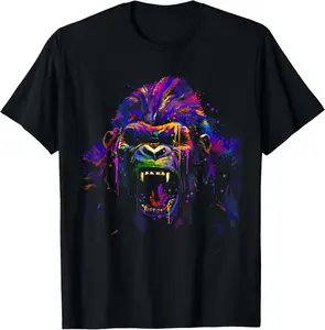 100%cotton Rainbow Gorilla Shirt Vivid Vibrant Colorful Gorilla Head T-Shirt