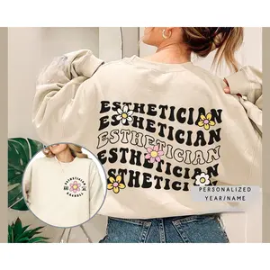 Custom Name Esthetician Sweater, Personalized EST Flower Skin Therapist Crewneck, Floral Esthetician Graduate Sweatshirt, Aethetician Gifts both side