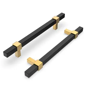 goldenwarm 18 Pack 5 Inch Black and Gold Cabinet Pulls Matte Black Drawer Pulls Black Cabinet Handles Black Kitchen Cabinet Hardware, Zinc Alloy, 128mm