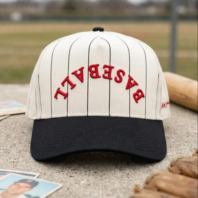 3D Puff Embroidered Baseball Upside Down Pinstripe Hat,Two Tone Cap Custom Thread Color, Gif For Sport Lovers