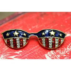 Patriotic Sunglass Enamel Brooch, Rhinestone USA Sunglass Pin, 4th July Fashion Jewelry Gift, Independence Day Gift
