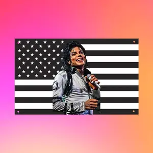 Michael Jackson Black USA Flag, MJ Wall Tapestry, Music Legend Flag, Vintage Pop Icon Decor, Black American Flag Banner