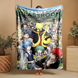 Class 3-E Assassination Classroom Full Cast Group Photo themed flannel blanket, Cozy flannel throw, Modern design geometric pattern flannel blanket, suitable for beds and sofas, all-season use, soft and comfortable, digitally printed pattern