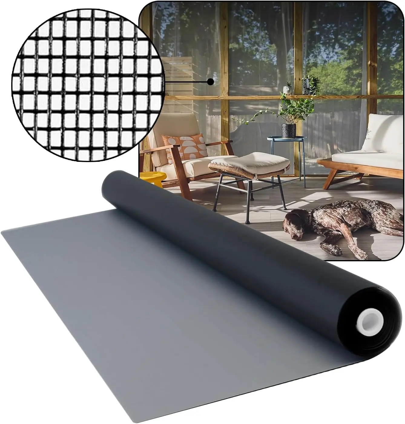 DOCA 36 in x 50 ft Window Screen Mesh - Window Screen Replacement, Fiberglass Mesh Roll for Window, Patio Screen, Porch Screen, or Door - Charcoal