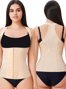 Women's Shapewear Underwear Body Shaping Top with Back Cross Straps, Strong Elasticity, Compression, Front Button Design, Adjustable Shoulder Straps, All Seasons Wear, Minimalist