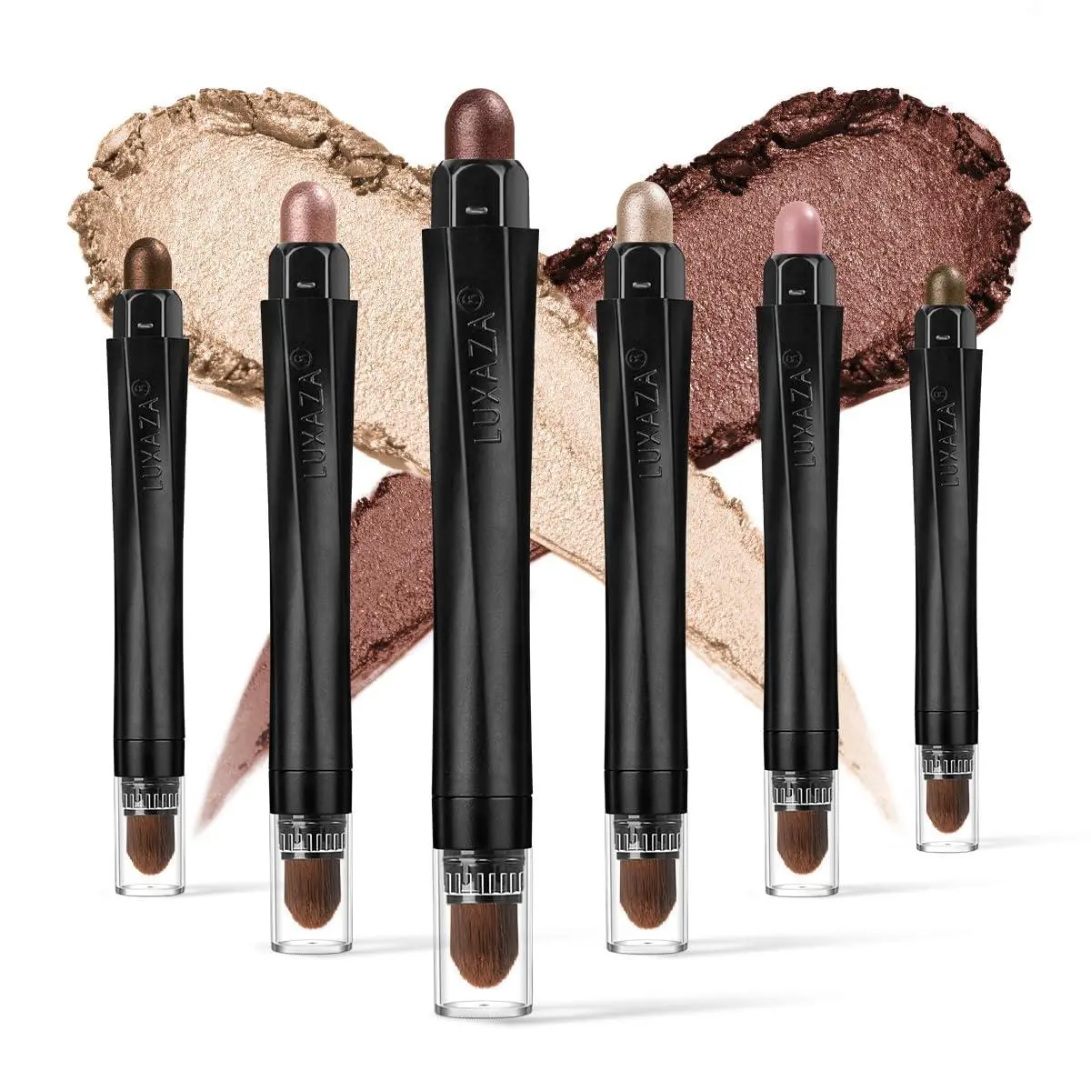 LUXAZA 6PCS Cream Eyeshadow Stick Pencil Set - Waterproof, Long-Lasting, Neutral Red Brown, Matte Shimmer, Brightening Eye Makeup for All Skin Types, A06-Pink Neutral