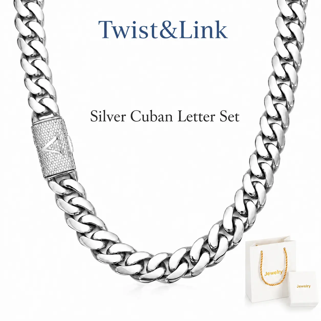 14mm Silver-Tone Cuban Link Necklace, A-Z Letter Flip Clasp, Gothic Punk Hip Hop Style, Unisex Costume Jewelry Gift for Daily Bold Statement Wear