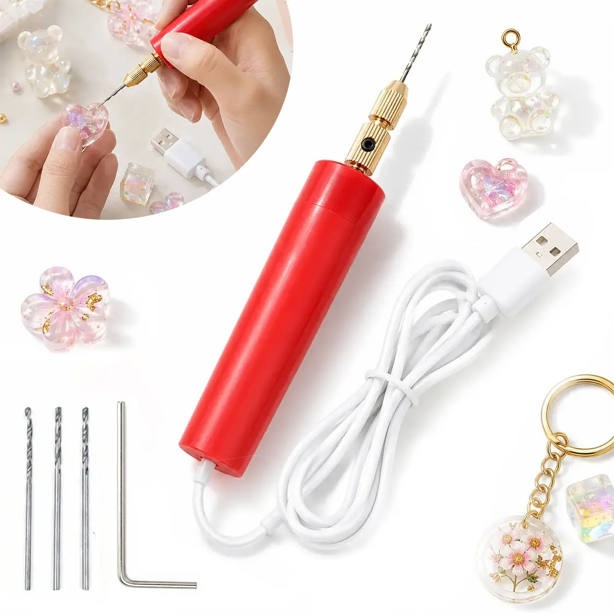 Handheld Compact Size Micro Electric Drill Set - 0.7-1.2mm Precision Work Tool for Resin Crafts, Keychains, DIY Projects, ABS Plastic Construction