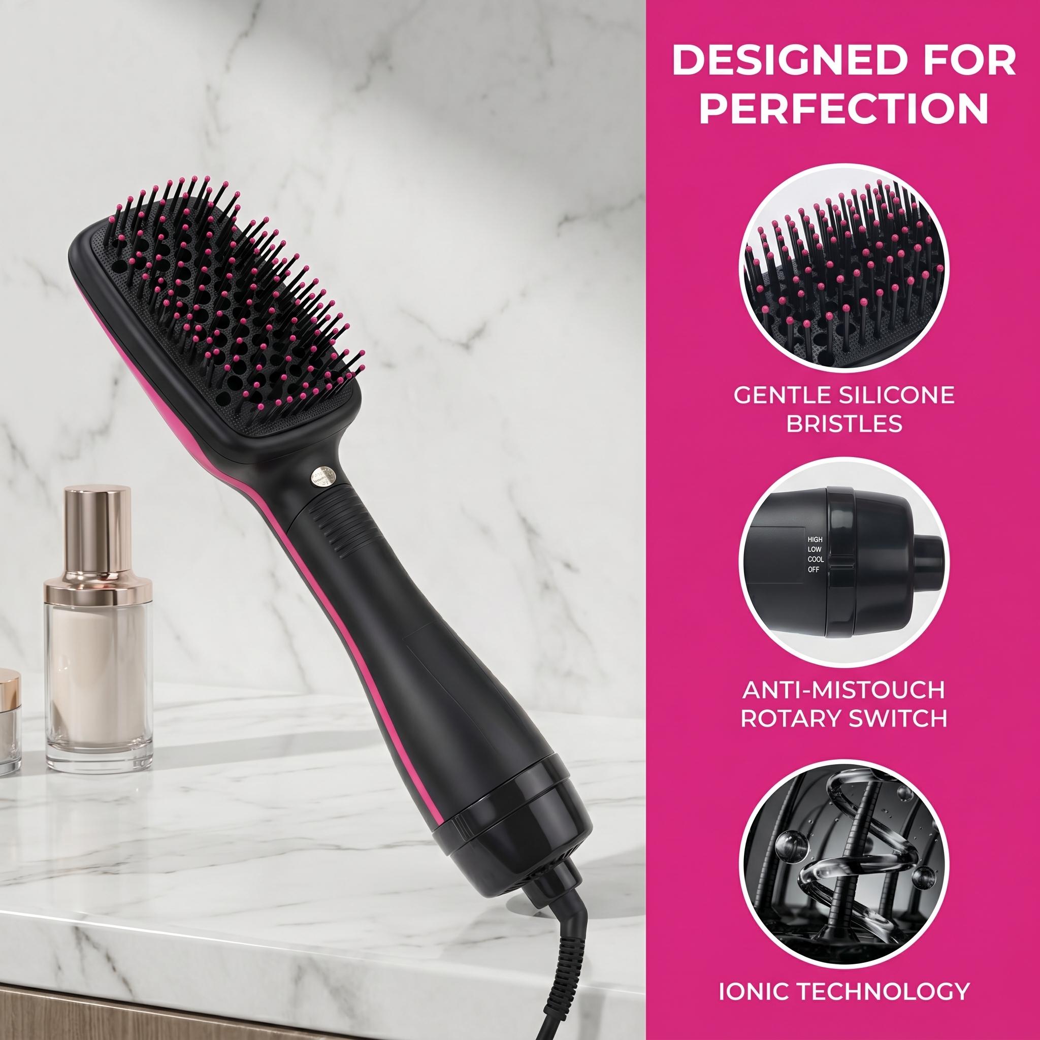 2 in 1 Hair Dryer Brush & Straightener Brush, Hair Dryer and Styler, Negative Ion Blow Dryer Brush, Hot Air Brush Detangles, Dries, Smooths, Reduce Frizz & Static