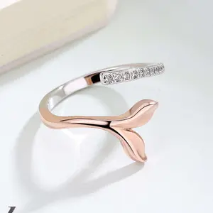 Zircon mermaid tail ring with adjustable opening, perfect for everyday wear and as a gift for women.