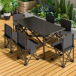 Portable Stainless Steel Folding Table And Chair Set For Outdoor Camping, Picnics & Bbqs - Casual Style