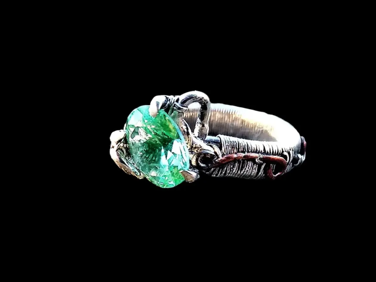 FAIRYTALE Size 6 Sterling Silver Copper Rare Sea Foam Green Spinel Elven Elvish Genuine Gemstone Fantasy Magical Wire Wrapped Ring