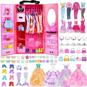 Easter Gift 98PCS Doll Clothes & Accessories Set with Closet for 11.5'' Dolls – Dresses, Shoes, Bags & Jewelry