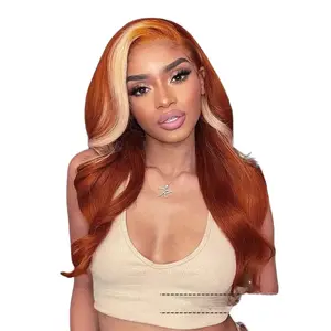 30 Inch Ginger Body Wave Lace Front Wig Hd 613 Blonde Full Hand Weaving Semi-Mechanism 360 Head Cover Real Hair Mixed Color Dyed Headgear for Ladies