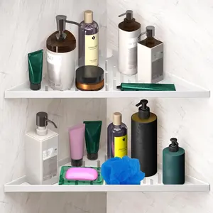 Bathroom Corner Shelves for Shower - Adhesive / Stick / Drill / No Drill - 16"  White Floating Corner Shelf for Tiled Wall, Bathroom, Inside Shower , Shelf Wall Mount Triangular, Organizer