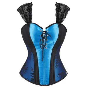 Corset Bustier for Women Top Lingerie with Shoulder Straps Zipper Boned Brocade Classic Floral Lace up Plus Size Fashion Cosplay Costumes Fairy Renaissanc Halloween Elegant Red Black