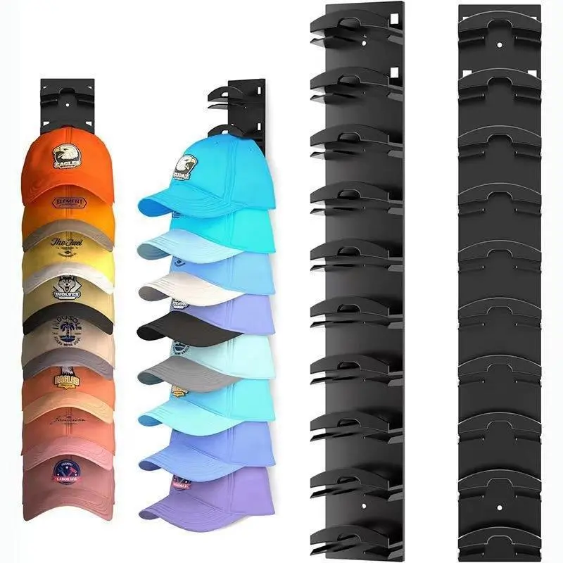 2 Hat Organizer Wall Mounted Baseball Cap Rack Black or White Adhesive Mount Holds 20 Hats for Closet Door Bedroom Easy Access Display Installation