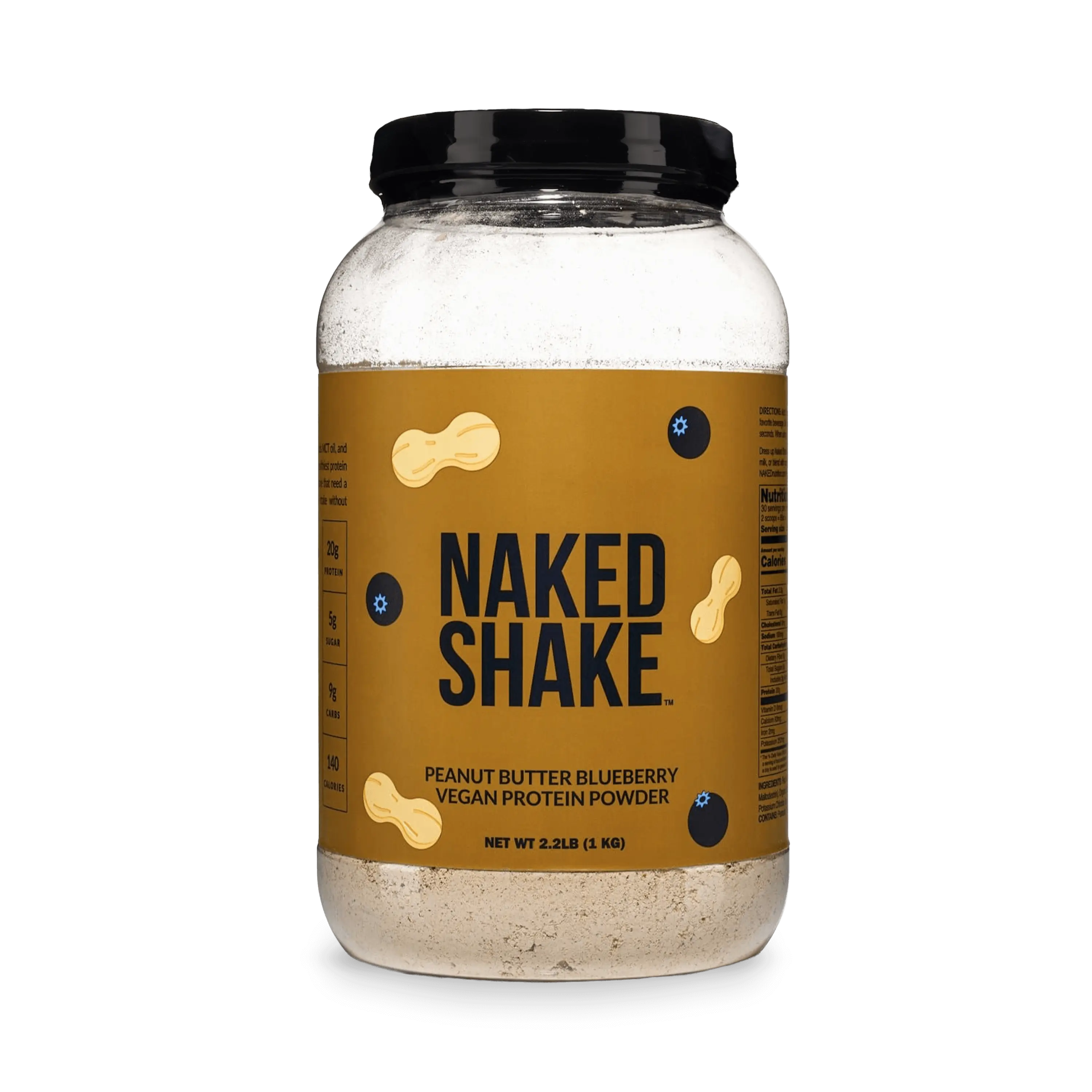Naked Peanut Butter Blueberry Vegan Protein Shake - 30 Servings, 20g Protein, 4g Sugar, Pea Protein, MCT Oil, Peanut Butter Blueberry Blend