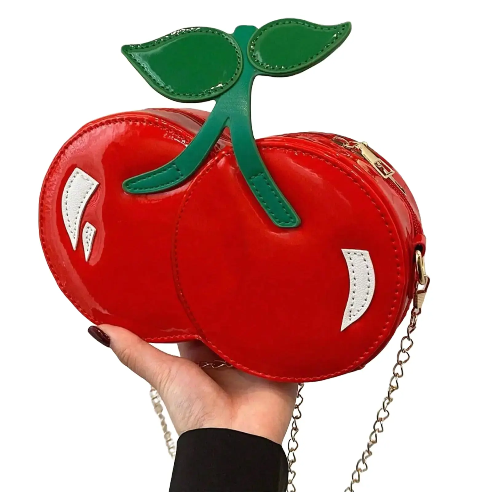 Women's Elegant Plain Playful Cherry-Shaped Crossbody Bag - Korean Style, Zipper Closure, Messenger Clutch, Party-Ready Look, Crossbody Bags for Women, Ideal for Parties & Daily Use