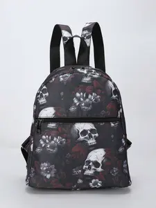 Halloween Skull Print Backpack - Gothic Mini Backpack for Women and Teens - Waterproof Oxford Cloth Book Bag with Laptop Compartment - Ideal for Parties and Everyday Use